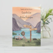 Wasserfarbener See mit Fahrradlandschaft Hochzeit Einladung (Stehend Vorderseite)