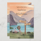 Wasserfarbener See mit Fahrradlandschaft Hochzeit Einladung (Vorne/Hinten)