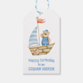 Wasserfarbener Segelbootbär Geschenkanhänger (Vorderseite)