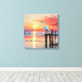 Wasserfarbener Sonnenaufgang mit Egret Leinwanddruck (Insitu (Holzboden))