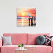 Wasserfarbener Sonnenaufgang mit Egret Leinwanddruck (Insitu (Wohnzimmer))