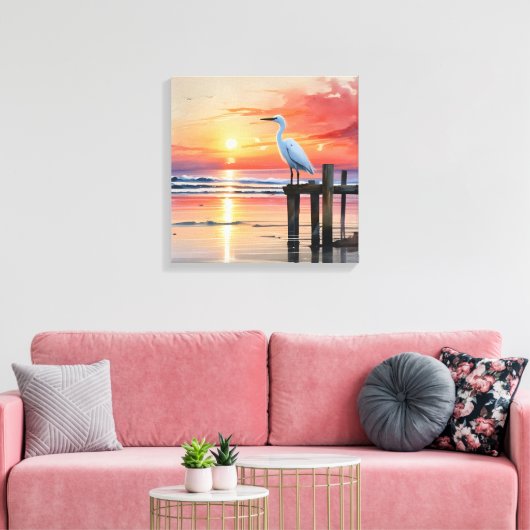 Wasserfarbener Sonnenaufgang mit Egret Leinwanddruck (Insitu (Wohnzimmer))