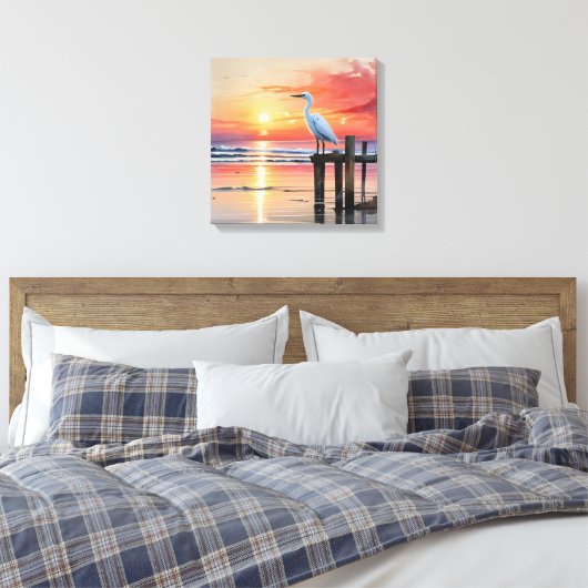 Wasserfarbener Sonnenaufgang mit Egret Leinwanddruck (Insitu (Schlafzimmer))