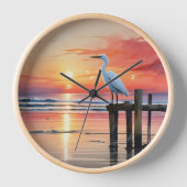 Wasserfarbener Sonnenaufgang mit Egret Uhr (Vorderseite)