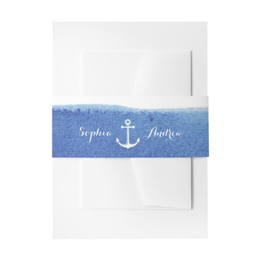 Wasserfarbener Strand Hochzeit nautischer Anker Mo Einladungsbanderole (Vorderseite Beispiel)