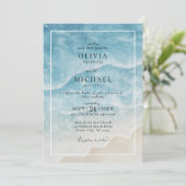 Wasserfarbener Strand Hochzeitsfeier Einladung (Stehend Vorderseite)