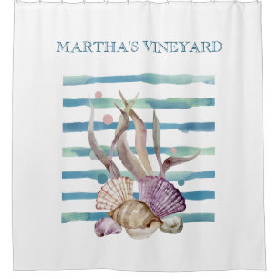 WASSERFARBENER STRAND MUSCHELN CORAL VACATION DUSCHVORHANG
