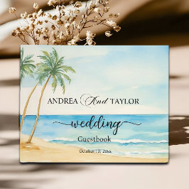Wasserfarbener Strand und Palmen Bäume Elegante Ho Gästebuch