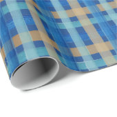 Wasserfarbener Tartan handgestrichen in Blau und O Geschenkpapier (Rolleneckpunkt)