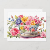 Wasserfarbener Teakholz mit schönen Blume Postkarte (Vorne/Hinten)