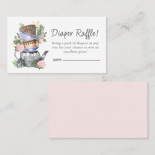 Wasserfarbener Tee Party Windeln Raffle Begleitkarte (Vorne/Hinten)