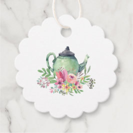 Wasserfarbener Teekessel und Blume Tee Party Geschenkanhänger