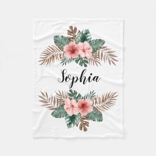 Wasserfarbener tropischer Blumenstrauß - Benutzerd Fleecedecke (Vorderseite)