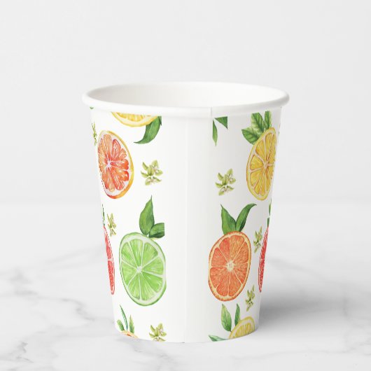 Wasserfarbener tropischer Zitrusfrüchte Pappbecher (Rechts)