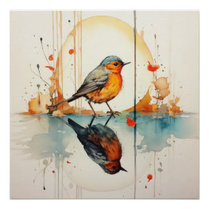 Wasserfarbener Vogel: Schöne Details im Minimalism Poster