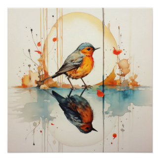 Wasserfarbener Vogel: Schöne Details im Minimalism Poster