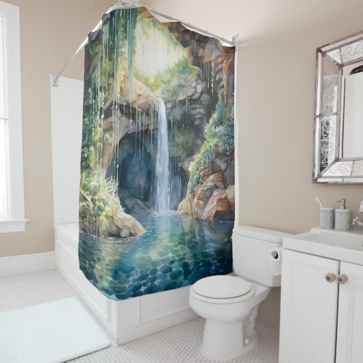 Wasserfarbener Wasserfall Grotto America Duschvorhang (Beispiel)