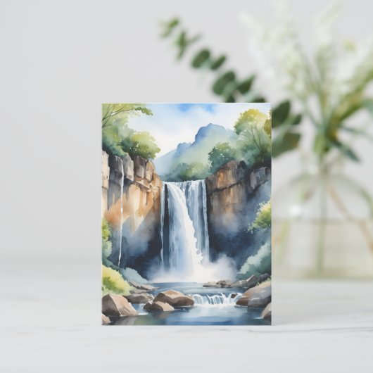 Wasserfarbener Wasserfall Postkarte (Stehend Vorderseite)