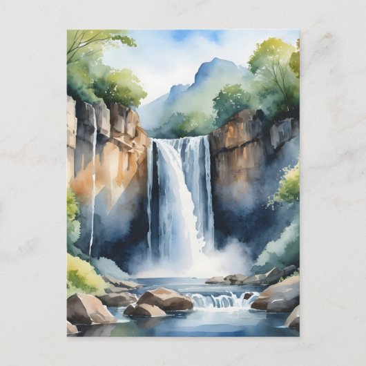 Wasserfarbener Wasserfall Postkarte (Vorderseite)