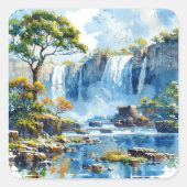 Wasserfarbener Wasserfall Victoria Falls Nature Quadratischer Aufkleber (Vorderseite)