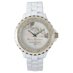 Wasserfarbener Weihnachtsbaum in neutraler Farbe Armbanduhr