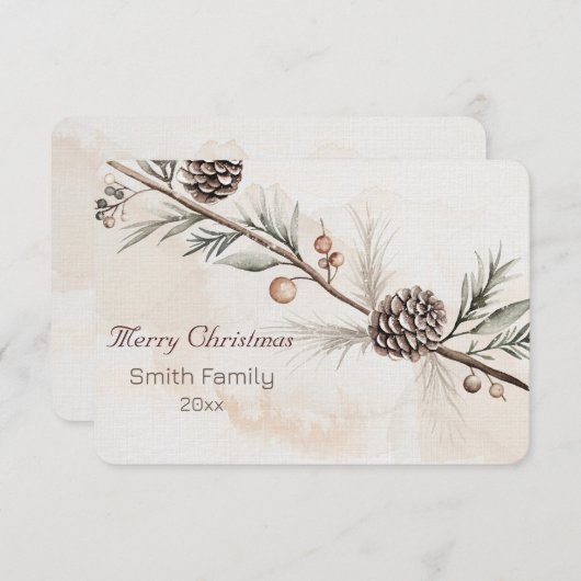 Wasserfarbener Weihnachtsbaum in neutraler Farbe Dankeskarte (Vorne/Hinten)