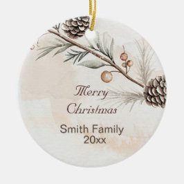 Wasserfarbener Weihnachtsbaum in neutraler Farbe Keramik Ornament