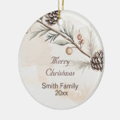 Wasserfarbener Weihnachtsbaum in neutraler Farbe Keramik Ornament (Links)