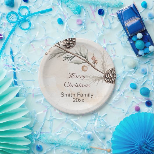 Wasserfarbener Weihnachtsbaum in neutraler Farbe Pappteller (Party)
