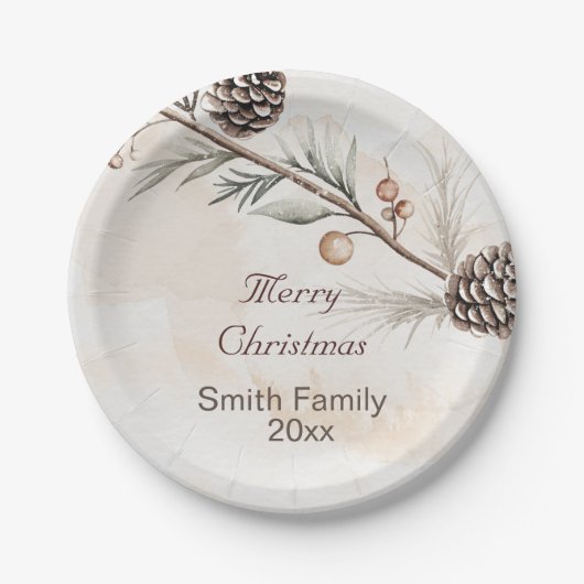 Wasserfarbener Weihnachtsbaum in neutraler Farbe Pappteller (Vorderseite)