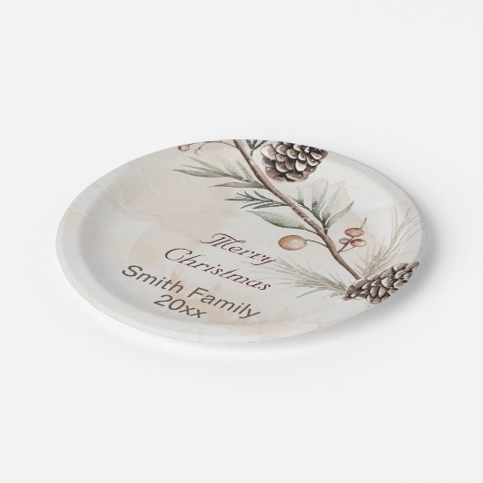 Wasserfarbener Weihnachtsbaum in neutraler Farbe Pappteller (Schrägansicht)