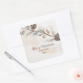 Wasserfarbener Weihnachtsbaum in neutraler Farbe Quadratischer Aufkleber (Umschlag)