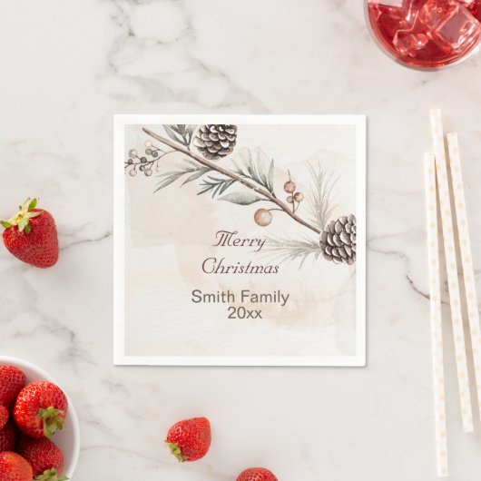 Wasserfarbener Weihnachtsbaum in neutraler Farbe Serviette (Beispiel)