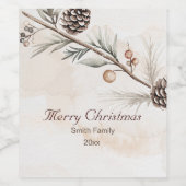 Wasserfarbener Weihnachtsbaum in neutraler Farbe Weinetikett (Einzelnes Label)