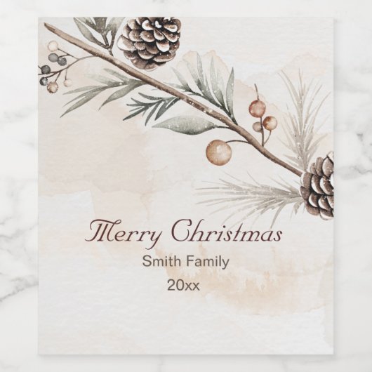Wasserfarbener Weihnachtsbaum in neutraler Farbe Weinetikett (Einzelnes Label)