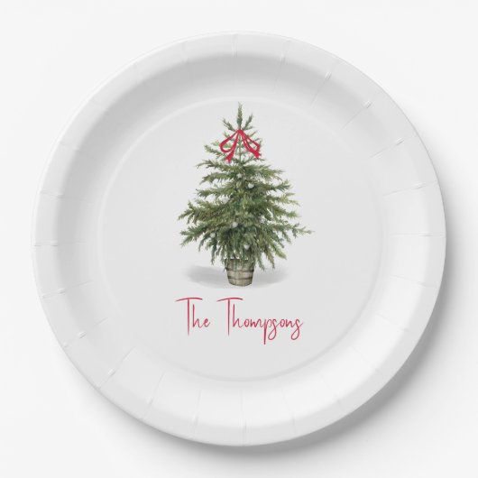 Wasserfarbener Weihnachtsbaum Personalisiert Pappteller (Vorderseite)