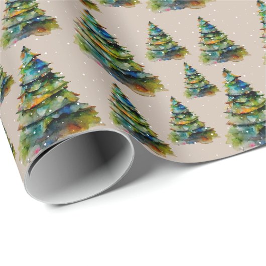 Wasserfarbener Weihnachtsbaum Schneeflocke Zeichne Geschenkpapier (Rolleneckpunkt)