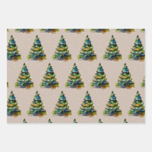 Wasserfarbener Weihnachtsbaum Schneeflocke Zeichne Geschenkpapier Set (Vorderseite 2)