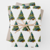 Wasserfarbener Weihnachtsbaum Schneeflocke Zeichne Geschenkpapier Set (Beispiel)