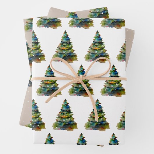 Wasserfarbener Weihnachtsbaum Schneeflocke Zeichne Geschenkpapier Set (Beispiel)