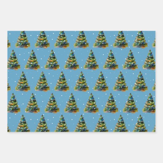 Wasserfarbener Weihnachtsbaum Schneeflocke Zeichne Geschenkpapier Set (Vorderseite 3)