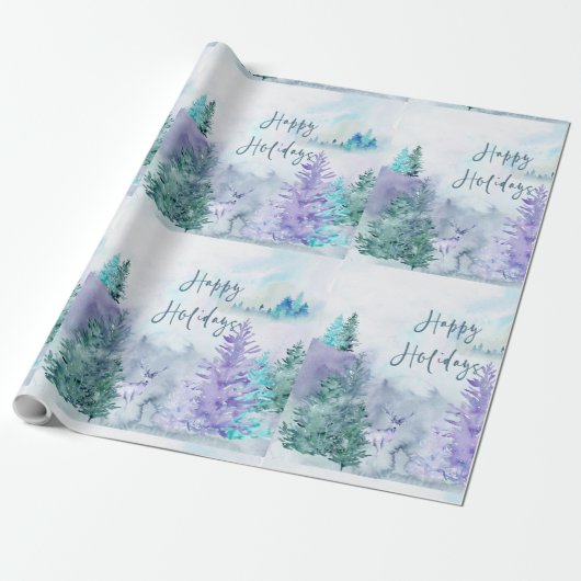 Wasserfarbener Winter Landschaft glückliche Ferien Geschenkpapier (Ungerollt)