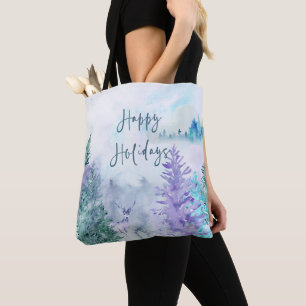 Wasserfarbener Winter Landschaft glückliche Ferien Tasche