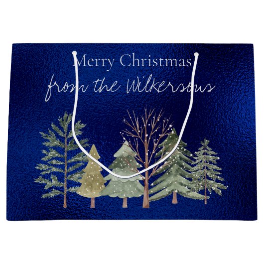 Wasserfarbener Winterwald bei Nacht Einfache Bäume Große Geschenktüte (Vorderseite)