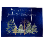 Wasserfarbener Winterwald bei Nacht Einfache Bäume Große Geschenktüte (Rückseite)