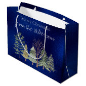 Wasserfarbener Winterwald bei Nacht Einfache Bäume Große Geschenktüte (Rückseite Schrägansicht)