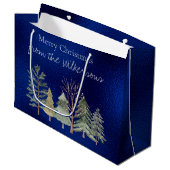 Wasserfarbener Winterwald bei Nacht Einfache Bäume Große Geschenktüte (Vorderseite Schrägansicht)