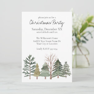 Wasserfarbener Winterwald Einfache Bäume Einladung