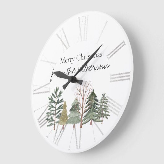 Wasserfarbener Winterwald Einfache Bäume Große Wanduhr (Winkel)