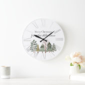 Wasserfarbener Winterwald Einfache Bäume Große Wanduhr (Zuhause)